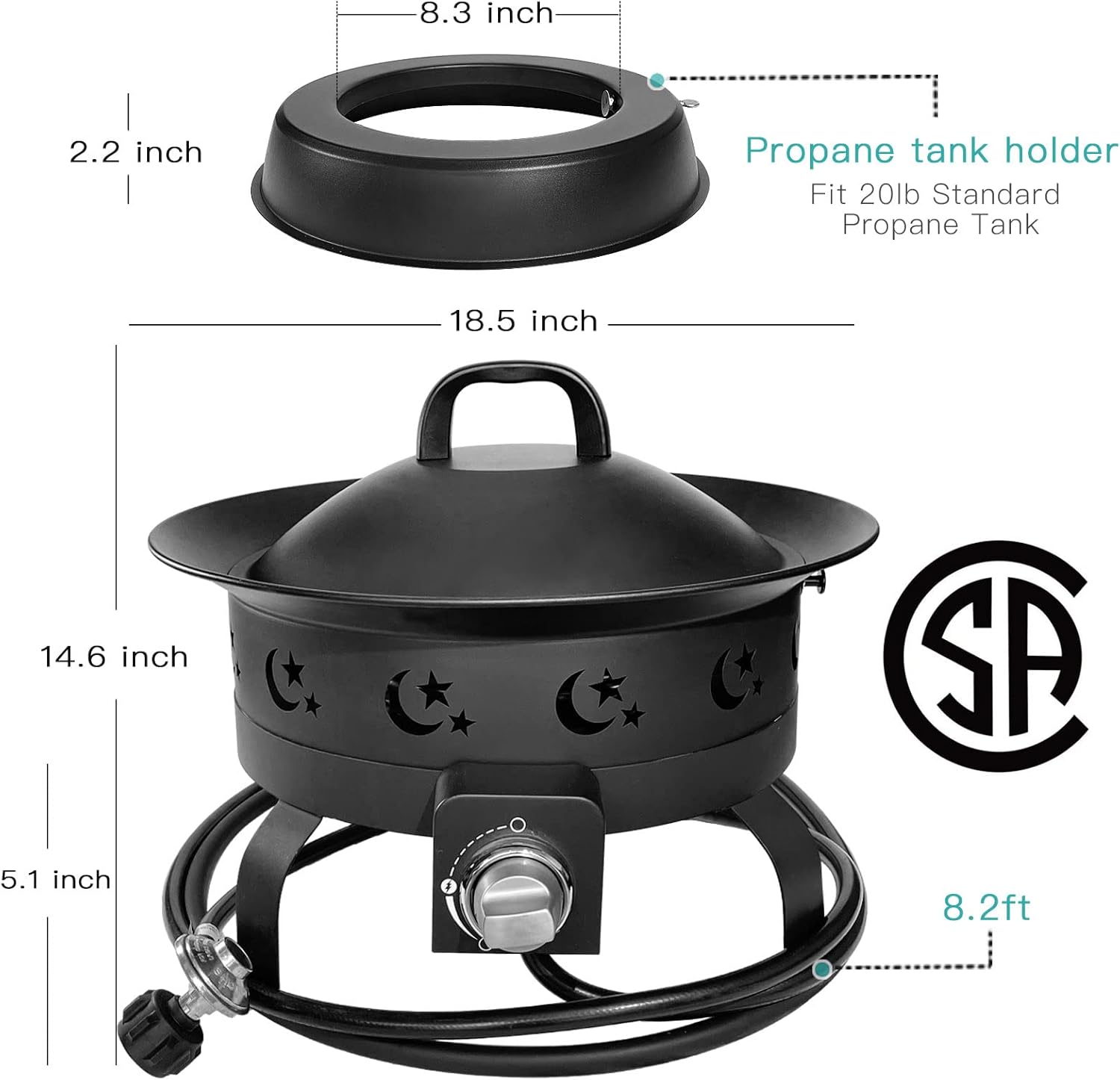 FOOPIT Portable Propane Fire Pit Camping Small Smokeless Gas Firepit Outdoor Fireplace Round Steel Bonfire Pits for Outside