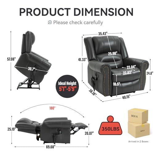 Dual Motor Power Lift Chair, Lay Flat Recliner Chair, Electric Recliner with Massage and Heat for Elderly, Remote Control, Infinite Position, Standing Assistance, USB Ports, Faux Leather, Brown