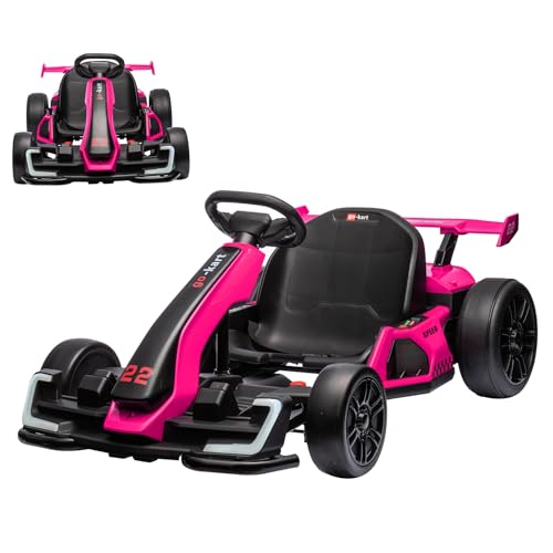 24V Electric Go Kart for Kids，Powerful Drift Kart with Adjustable Seat, 2x150 Motor, 8.5 Mph Speed, 4 Speed Modes, Led Lights, Music, and Honking Horn for Ages 6-12,Red