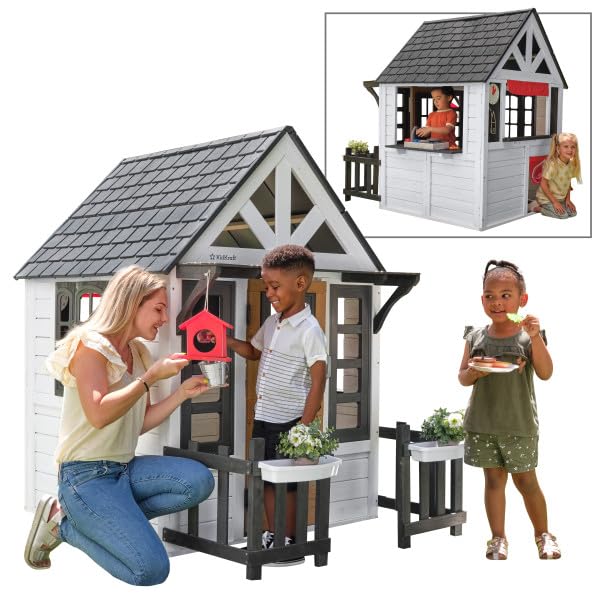 KidKraft Riverscape Wooden Playhouse with Working Doorbell, Fence, Kitchen and Pet Door