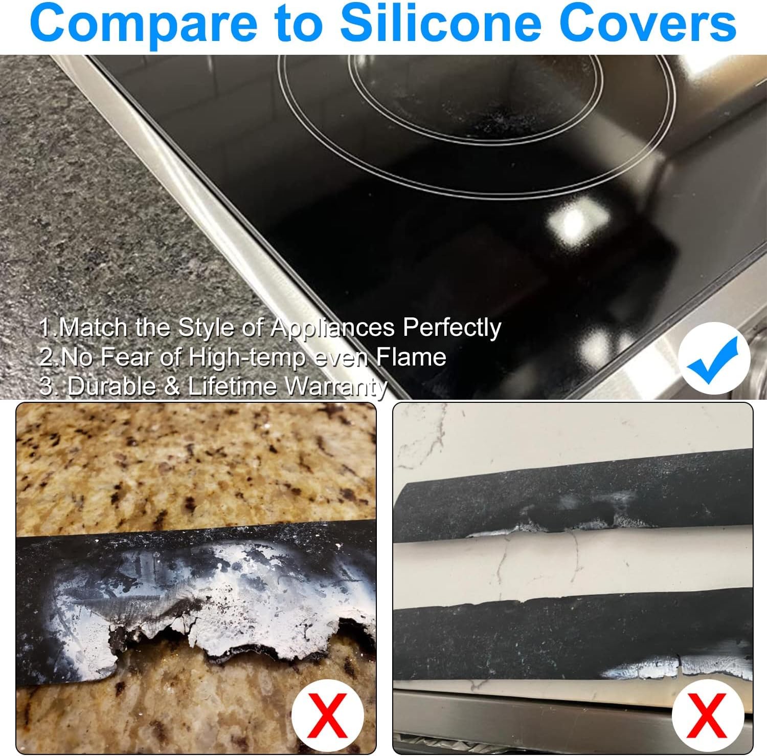 Stove Cover, Stove Guard, Stainless Steel Stove Gap Covers, Heat Resistant & Easy to Clean Stove Counter Gap Cover, Kitchen Stove Counter Gap Cover Eliminates Gap Between Counter & Appliances (2 pcs) Pack of 2