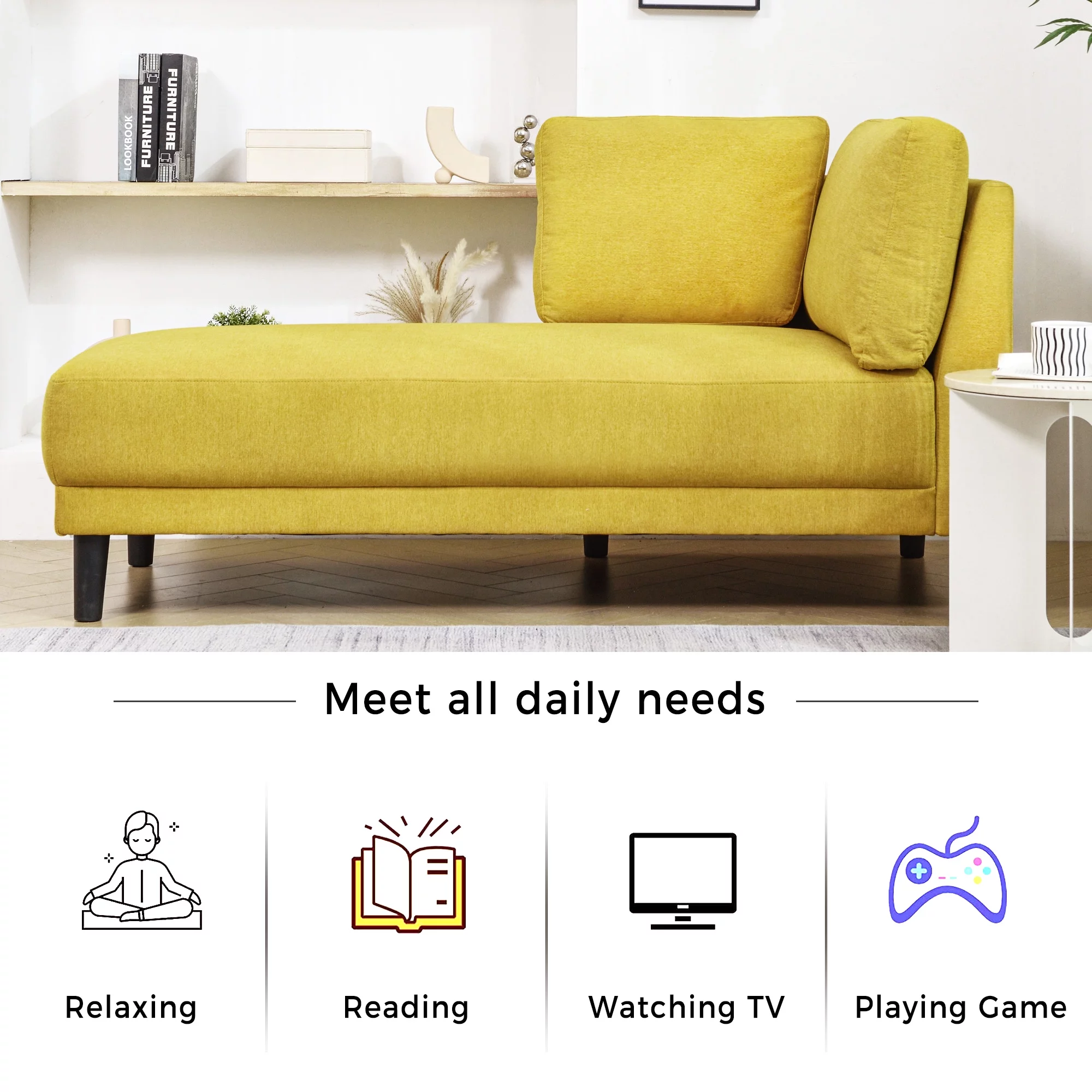 Yellow Chaise Lounge Chairs Indoor Furniture with Arms Couch for Living Room