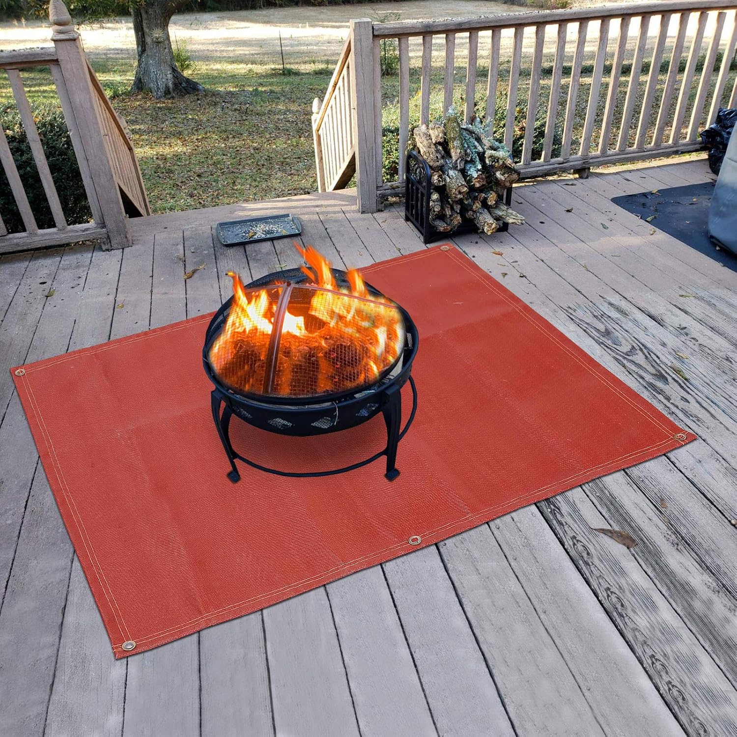 Fire Pit Mat—Silicone stove fire mat，Retardant | Fireproof | Heat Resistant，Ember Mat and Grill mat， Under the stove, Protect your deck, terrace, lawn or campground from embers，Washable (70”×58“)