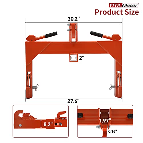 YITAMOTOR 3 Point Quick Hitch, 3000 lbs 3-Pt Attachments with 2" Receiver Hitch Adaptation to Category 1 & 2 Tractor with 5 Level Adjustable Bolt