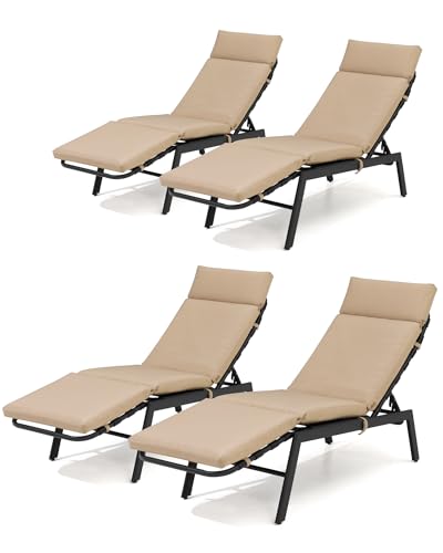 Pellebant Outdoor Chaise Lounge Chairs with Cushions Set of 2, Pool Lounge Chairs with Adjustable Positions, Patio Recliners for Garden, Deck, Yard, Beige