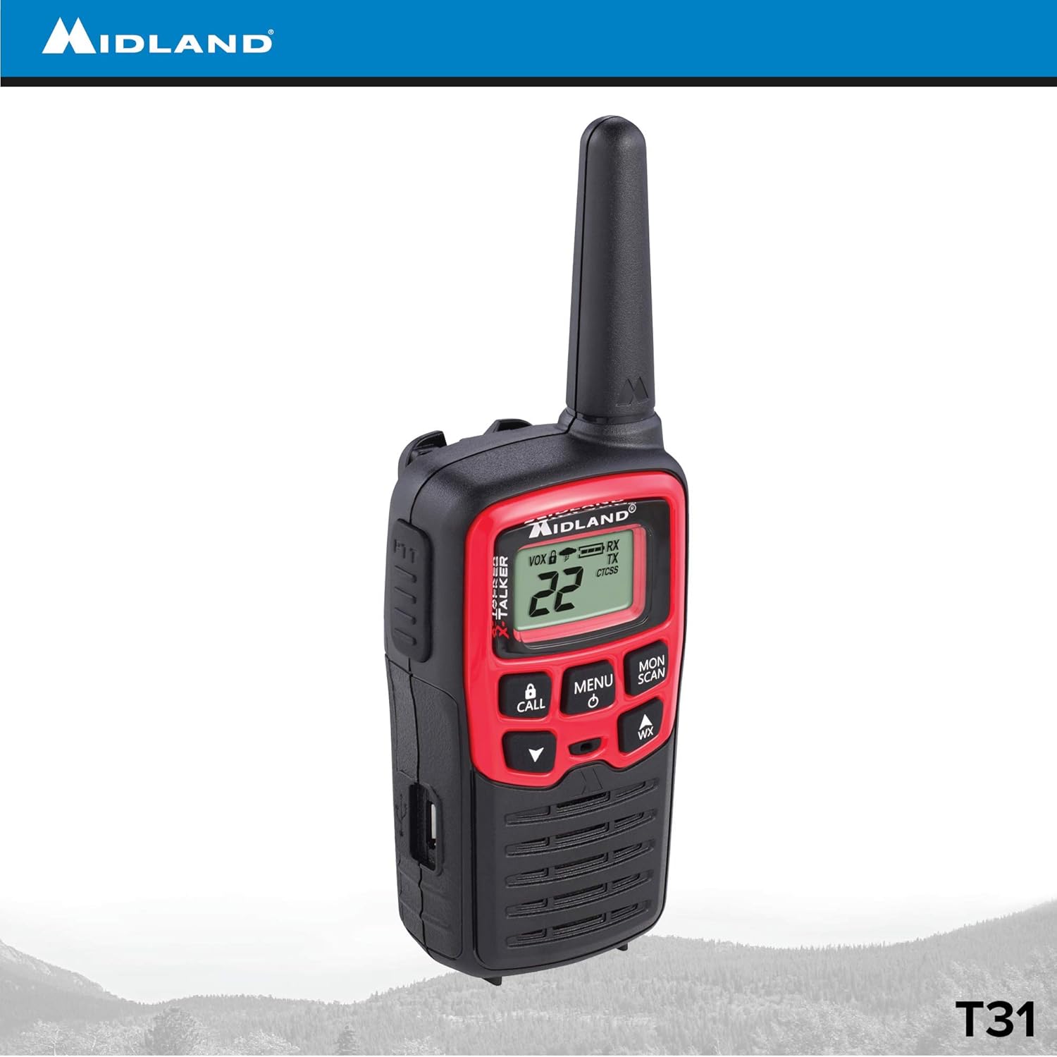 Midland T31VP 22 Channel FRS Walkie Talkie - Up to 26 Mile Range Two-Way Radio - Red/Black (Pack of 8)