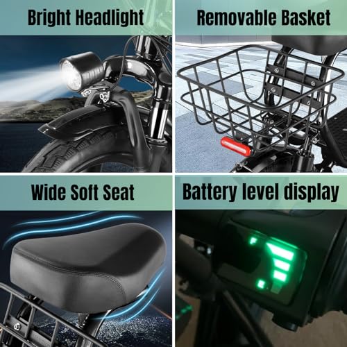Caroma Peak 500W/800W/1200W Electric Scooter with Seat, Max 15/20/30Miles Range&20MPH, 14" Tires Foldable Adult Electric Scooter with Basket for Pets & Cargo, Dual Shock Absorbing Ebike for Commuting