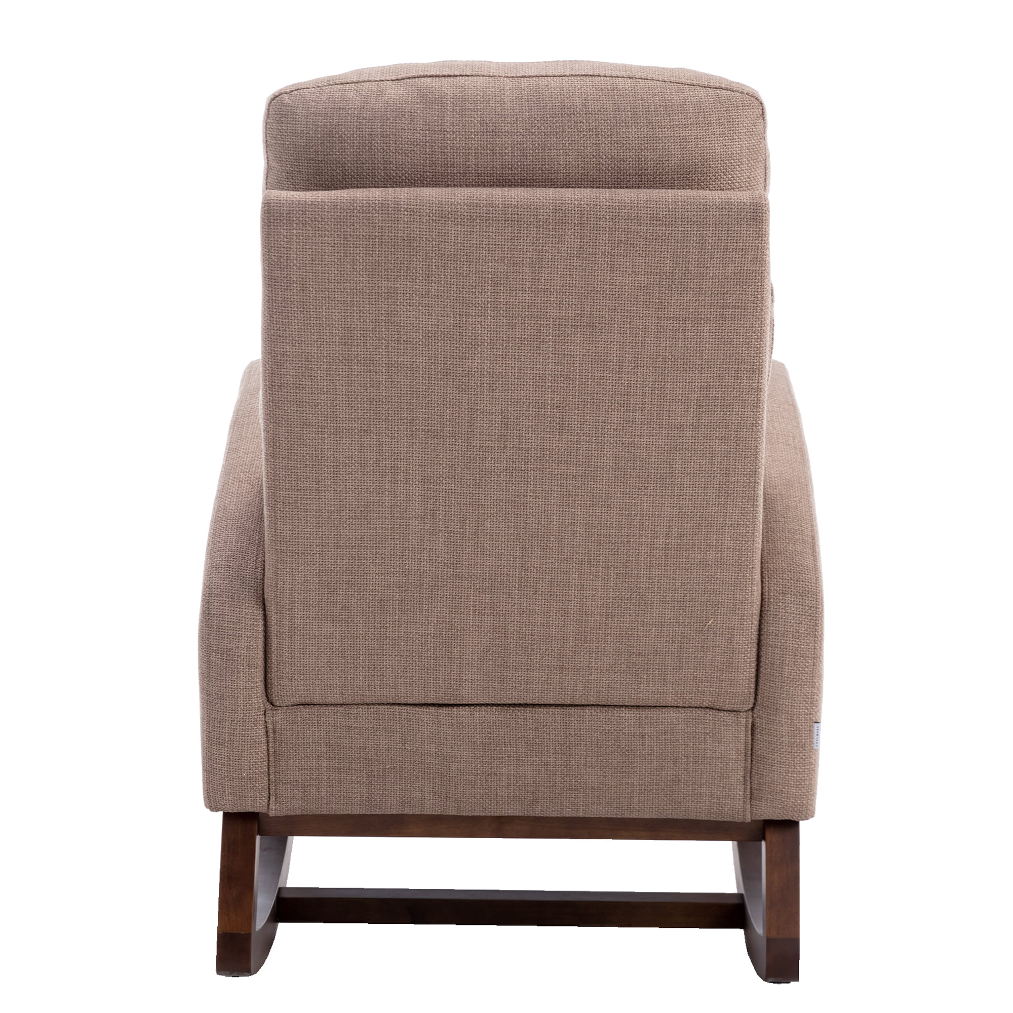 SYNGAR Modern Accent Rocking Chair, Upholstered Nursery Glider Rocker for Baby and Kids, Comfy Armchair with Side Pocket, Living Room Lounge Arm Chair, High Backrest with Wood Curved Base, Camel