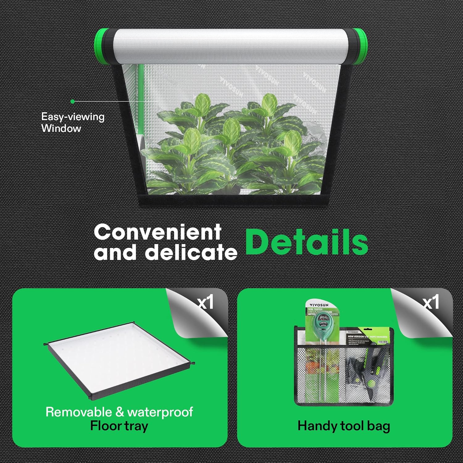 VIVOSUN 24" x 24" x 48" Hydroponic Mylar Grow Tent with VS1000E LED Grow Light, 2' x 2' Grow Tent with Observation Window and Floor Tray, 2 x 2 FT LED Plant Light with Samsung Diodes