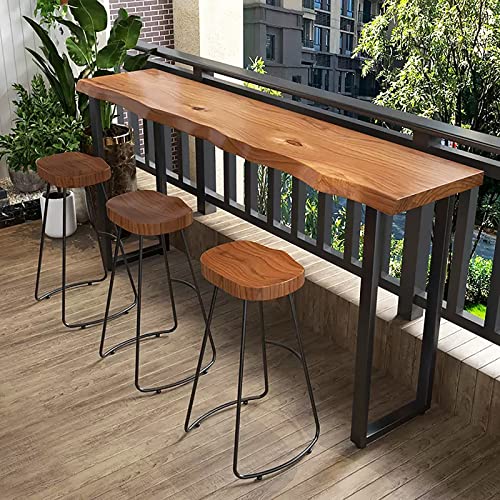 Industrial Bar Table,Solid Wood Bar Height Table Creative Live Edge Dining Table,Long Bar Table Rustic Tall Counter Height Table,Rectangular Narrow Bar Table(86.6" with 4 stools, Brown)