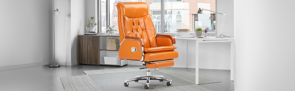 Kinnls Cameron Massage Chair, Big and Tall Office Chair 500lbs Genuine Leather High Back Heavy Duty Executive Desk Chair Fully Reclining Chair for Long Hours (Cowhide Leather-Black)