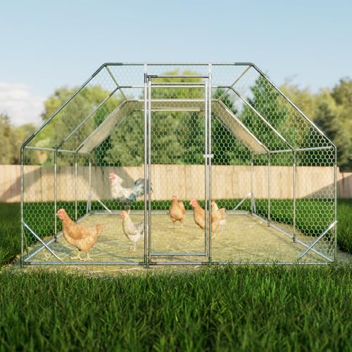 Large Metal Chicken Coop Run with Cover,13 x 10 x 6.4 FT Walk-in Poultry Cage Run with Lockable Doors,Chicken Pen for Outdoor, Backyard, and Farm,Suitable for Chickens and Other Poultry