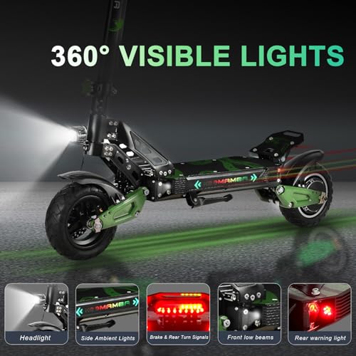 ZU06 1200W Adults Electric Scooter Up to 35 MPH, 52V Battery 50 Miles Long Range, Dual Suspension and Hydraulic Disc Brakes, 10" Off Road Fat Tires Fast E Scooter for Adults with Seat