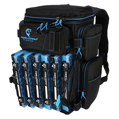Evolution Fishing Drift Series Tackle Backpack – Seafoam, 3600 Size, Outdoor Rucksack w/ 6 Fishing Tackle Trays, Built In Rain Fly, Heavy Duty Fishing Backpack, Tackle Carrying Case