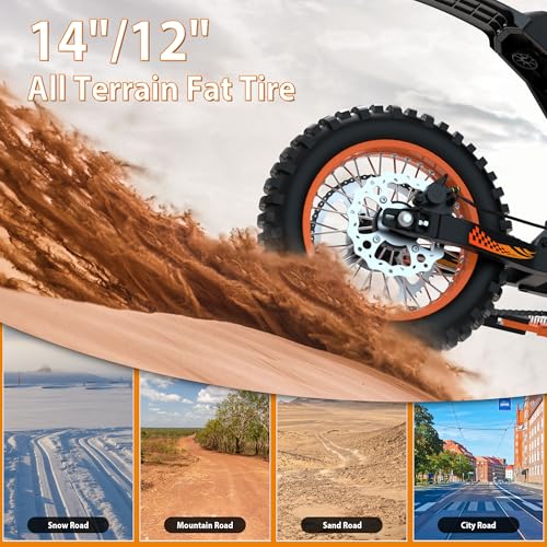 Soleil01 Electric Dirt Bike for Adult and Teen 48V 21AH E Bicycle 14"/12" Fat Tire Off Road Ride On High Torque Electric Motocross Motorcycle Dirt Bike