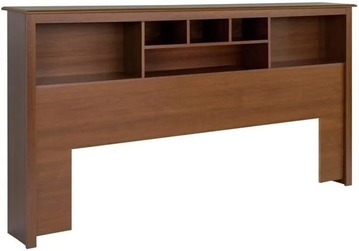 Country Style King Size Wood Bookcase Bed Headboard and Cabinet Storage in Cherry