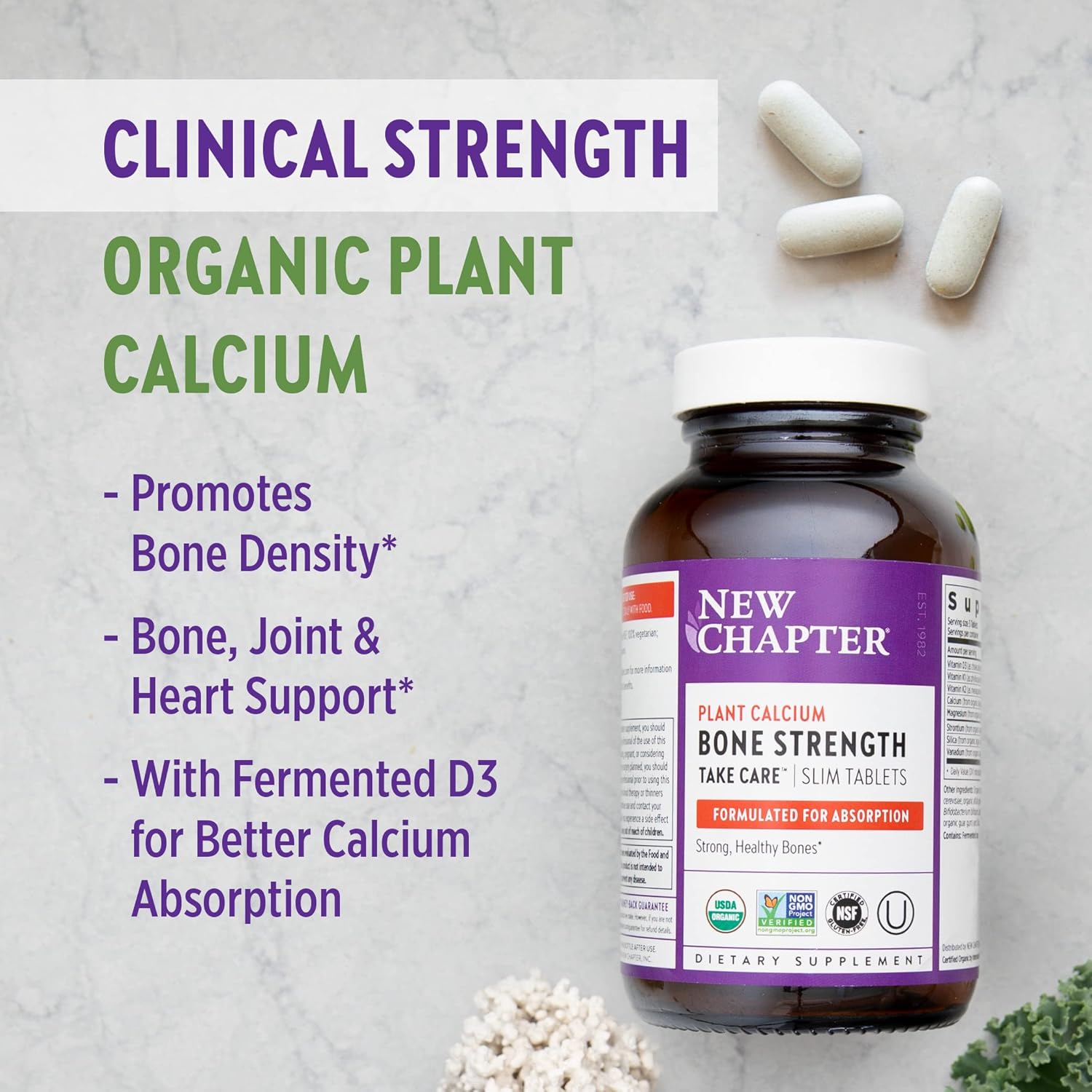 New Chapter Calcium Supplement– Bone Strength Organic Plant Calcium with Vitamin K2 + D3 + Magnesium, Vegetarian, Gluten Free - 180 count (2 month supply) Pack of 2