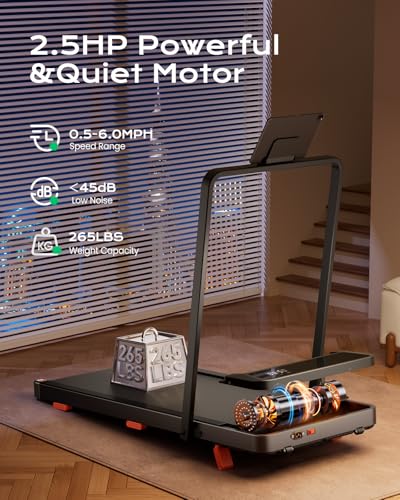 Walking Pad,Treadmill with Incline for Home Office, 2.5HP Portable Under Desk Treadmill with 265 Lbs Capacity,Remote Control, Led Display