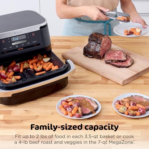 Ninja DZ201 Foodi 8 Quart 6-in-1 DualZone 2-Basket Air Fryer with 2 Independent Frying Baskets, Match Cook & Smart Finish to Roast, Broil, Dehydrate & More for Quick, Easy Meals, Grey