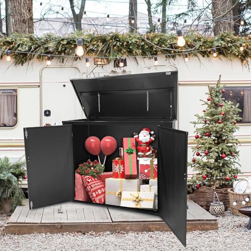 VINGLI Outdoor Storage Shed, Resin Storage Cabinet with Lockable Design, Weatherproof Tool Shed with HDPE Material, Resin Deck Box for Garden Tools, Pool Equipment, Garbage Cans, White (59 Cu.ft)
