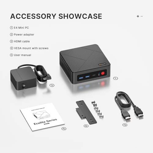 E2 Mini PC, Desktop Computers Ryzen 5 3550H, 16GB RAM 512GB NVMe SSD, Triple Display PC, USB-C & Dual HDMI Ports, Gigabit Ethernet, for Office, Business, School Work