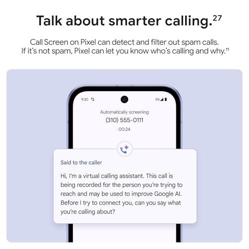 Google Pixel 9a with Gemini - Unlocked Android Smartphone with Incredible Camera and AI Photo Editing, All-Day Battery, and Powerful Security - Iris - 128 GB