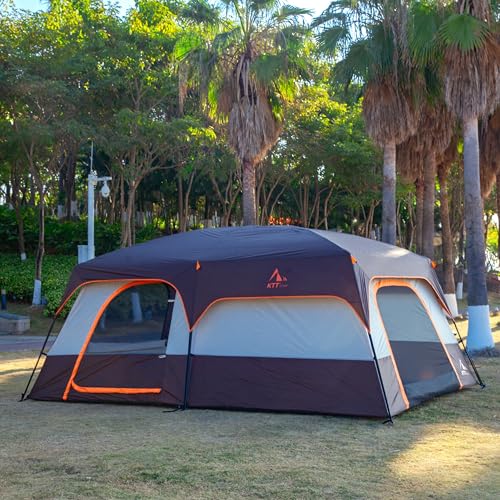 KTT Extra Large Tent 10-12-14 Person(Style-B),Family Cabin Tents,2 Rooms,3 Doors and 3 Windows with Mesh,Straight Wall,Waterproof,Double Layer,Big Tent for Outdoor,Picnic,Camping,Family Gathering