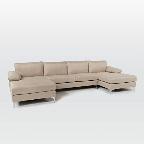Casa Andrea Milano Modern Large Linen Fabric U-Shape Sectional Sofa, Double Extra Wide Chaise Lounge Couch