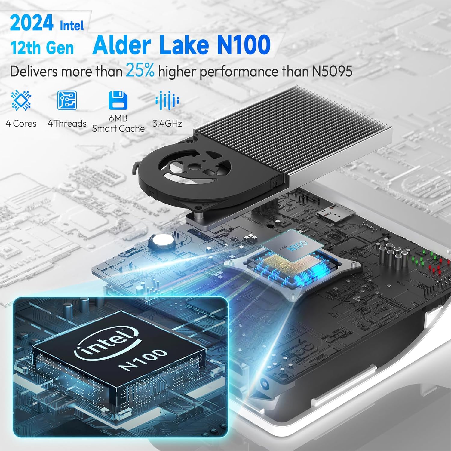 Mini PC Mini Desktop Compute Intel 12th Gen Alder Lake N100 (up to 3.4GHz) mini desktop 16GB DDR5 RAM 500GB SATA3 M.2 SSD 4K Dual Display/2*HDMI/WiFi 6/BT5.2/Dual Gigabit Port for Business Home Office