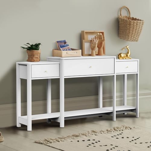 63” Console Table with Drawer,Marble Texture Top Sideboard with Open Bottom Shelf,Long Sofa Tables Behind Couch Table for Living Room Hallway, Foyer (Marble White, 63inch)