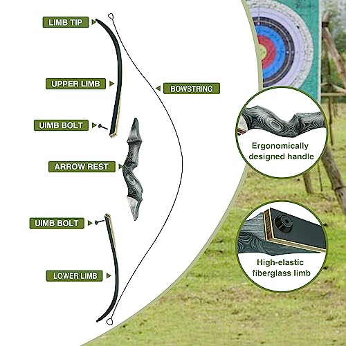 Black Hunter Takedown Recurve Bow, 60" with Ergonomic Design for Adults Beginners to Advanced Outdoor Practice & Hunting (25-60 lbs)