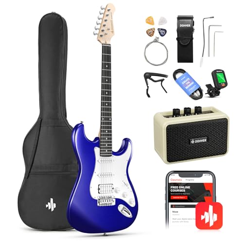 Donner DST-100B 39 Inch Electric Guitar Beginner Kit Solid Body Full Size Black HSS for Starter, with Amplifier, Bag, Digital Tuner, Capo, Strap, String,Cable, Picks