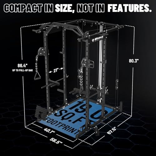 Mikolo Power Cage, Power Rack with Cable Crossover System, 1500LBS Squat Rack with LAT Pull Down System, Workout Cage with Pulley System for Fitness Home Gym