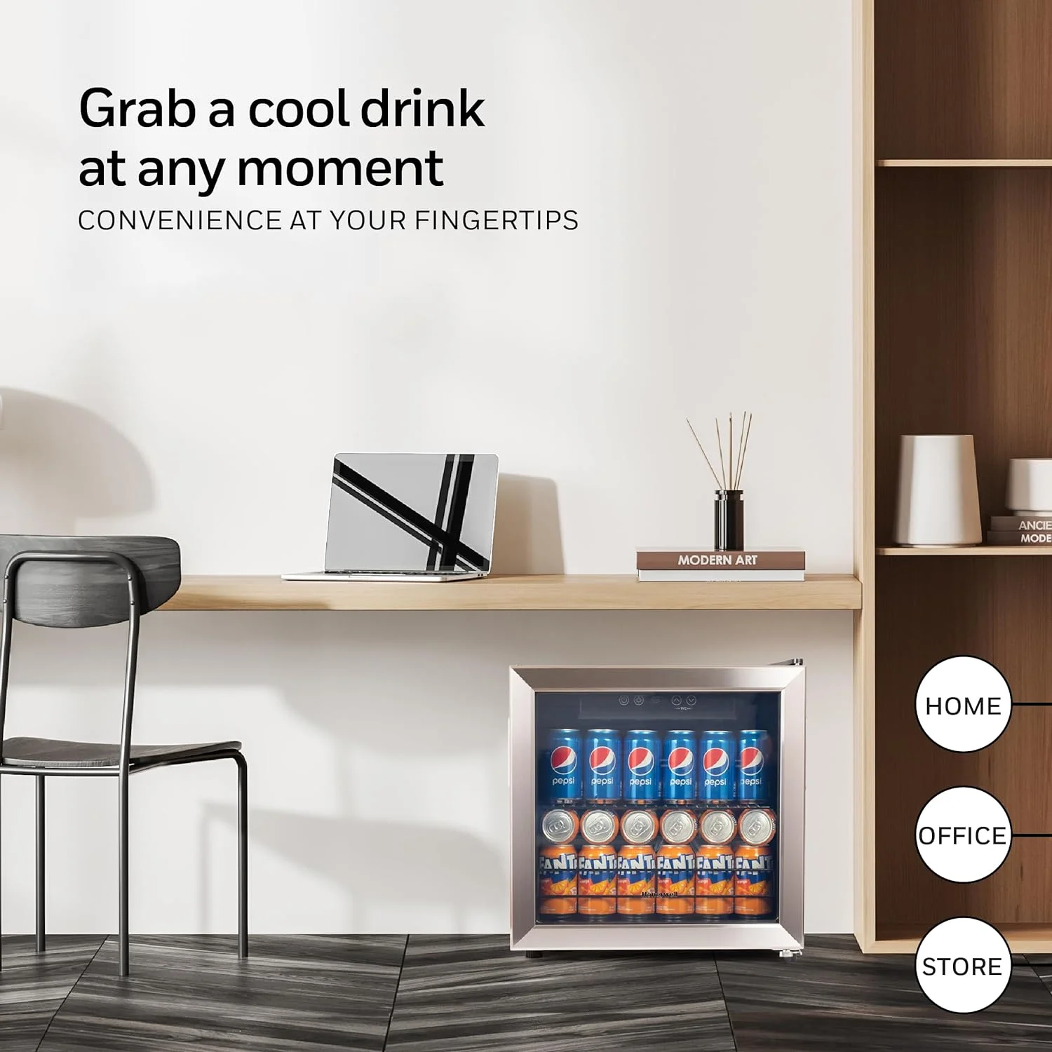 Honeywell Beverage Refrigerator and Cooler, 48 Can Mini Fridge with Glass Door for Soda Beer or Wine for Office or Bar with Adjustable Removable Shelving