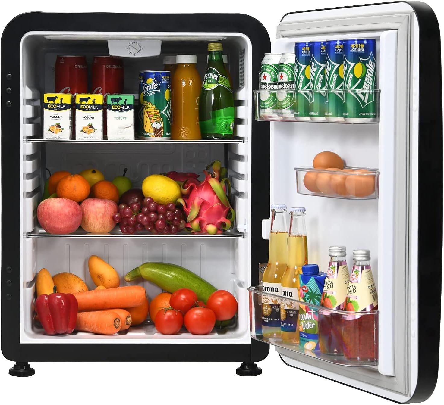 LDAILY Compact Refrigerator, 2.4 cu ft Mini Fridge with Adjustable Temperature 32℉ to 50℉, Auto Defrost, Reversible Door, Removable Glass Shelves, Small Fridge for Dorm, Garage, Camper, Basement or Office (White)