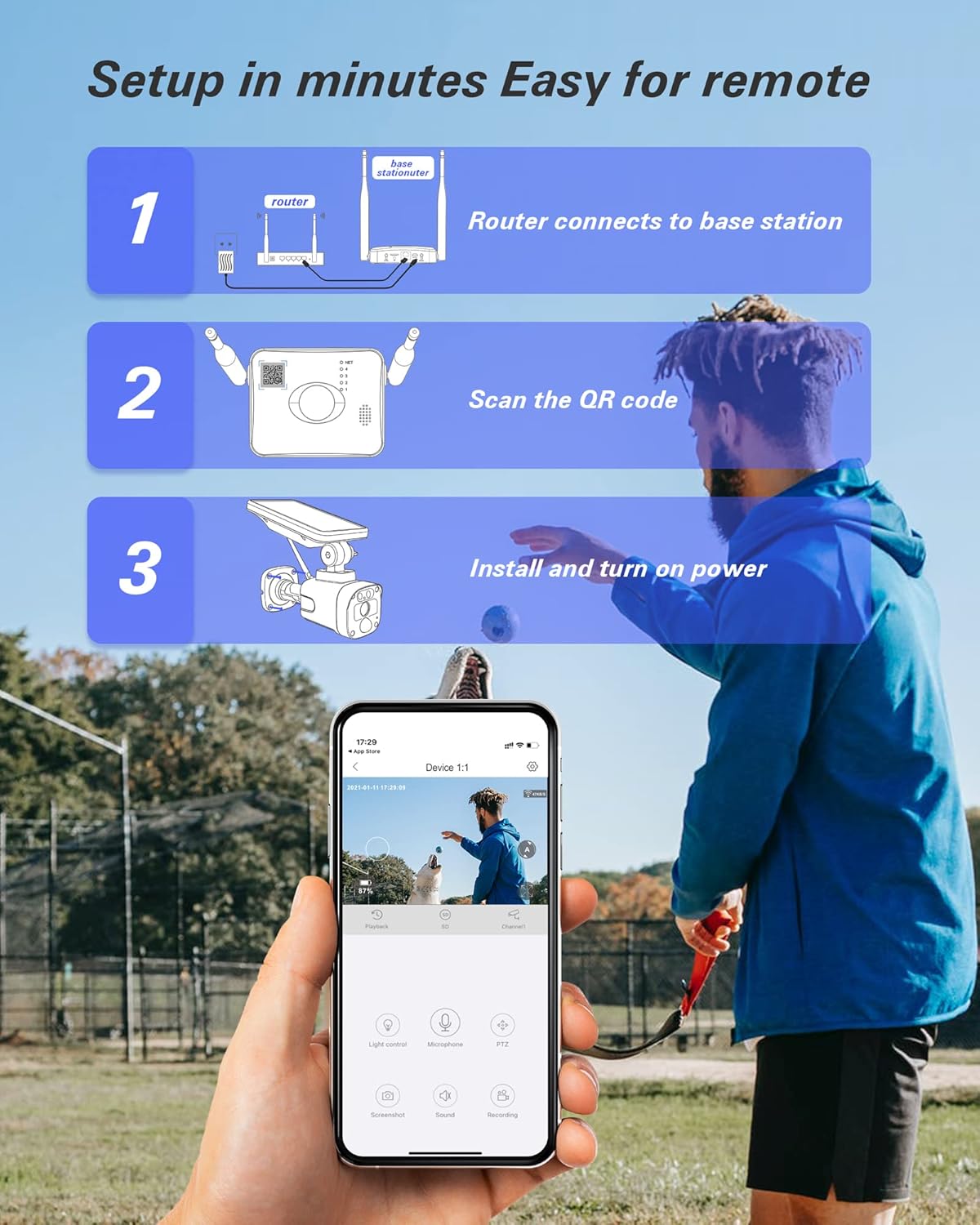 3MP Solar Security Camera System Wireless Outdoor for Home Surveillance, 4 Cameras Security System Solar Powered with Base Station, 2-Way Audio, PIR Motion Detection, Night Vision, IP65 Waterproof