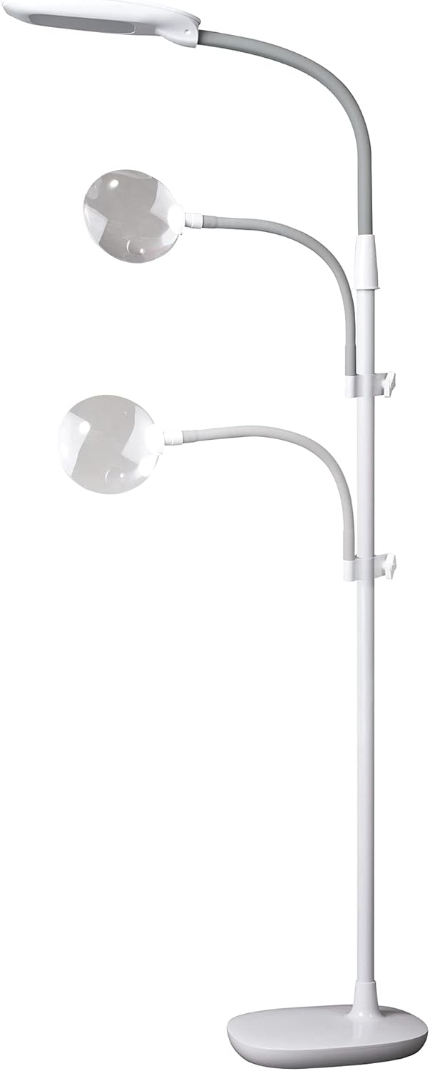 OttLite?Dimmable LED Floor Lamp with Magnifier �C Touch Sensitive Controls, 3 Brightness Levels, Adjustable Arm, Optical Grade Magnifier,?ClearSun?LED, for Sewing Table, Crafting, Office