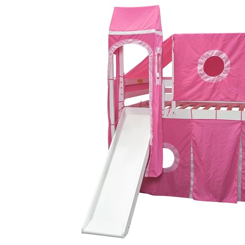 House Full Loft Bed with Slide,Storage Stairs and Tent, Wood Kids Loft Bunk Bed with Tower and Ladders, Playhouse Full Bed Frame for Kids, Teens, Boys & Girls (Full, Dark Blue)