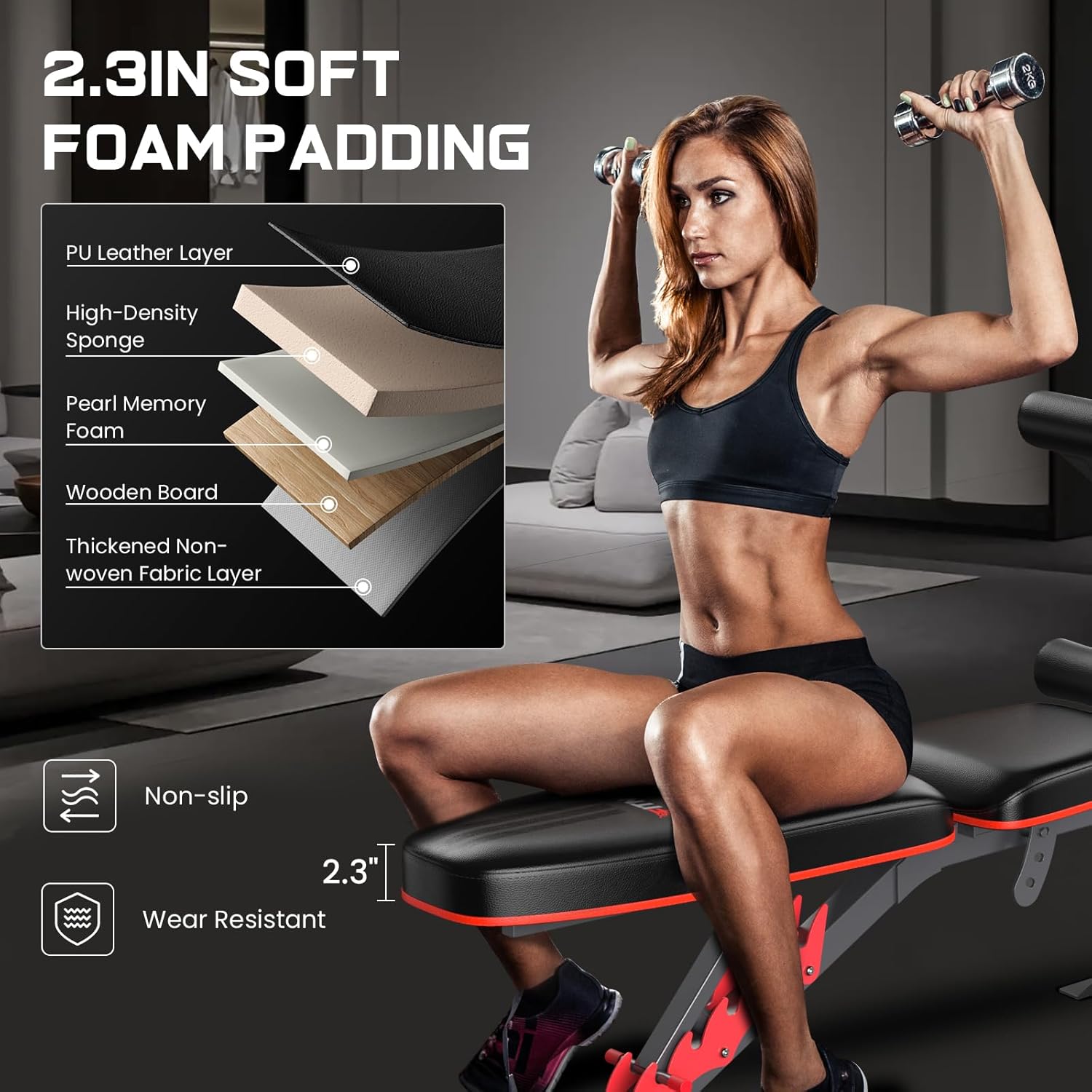 Adjustable Weight Bench Press, 800lbs Load Workout Bench for Home Gym, Weight Bench with Leg Extension and Preacher Pad Flat Incline Decline Benchs for Home Strength Training