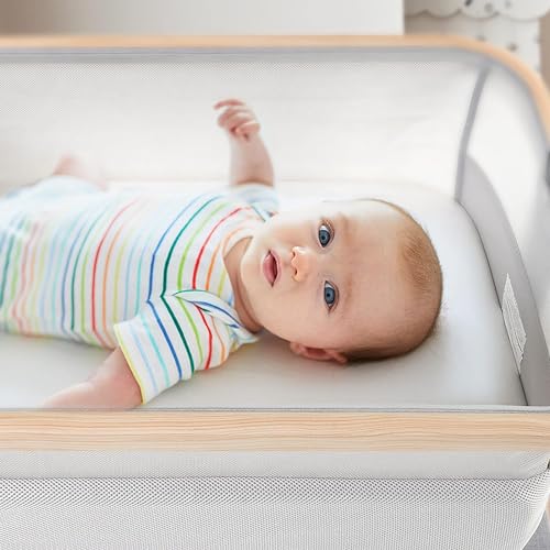 Venice Child California Dreaming Bedside Crib Bassinet w/Travel Bag, Removable Compressed Cotton Mattress, Height Adjustable, Easy Clean - Grey