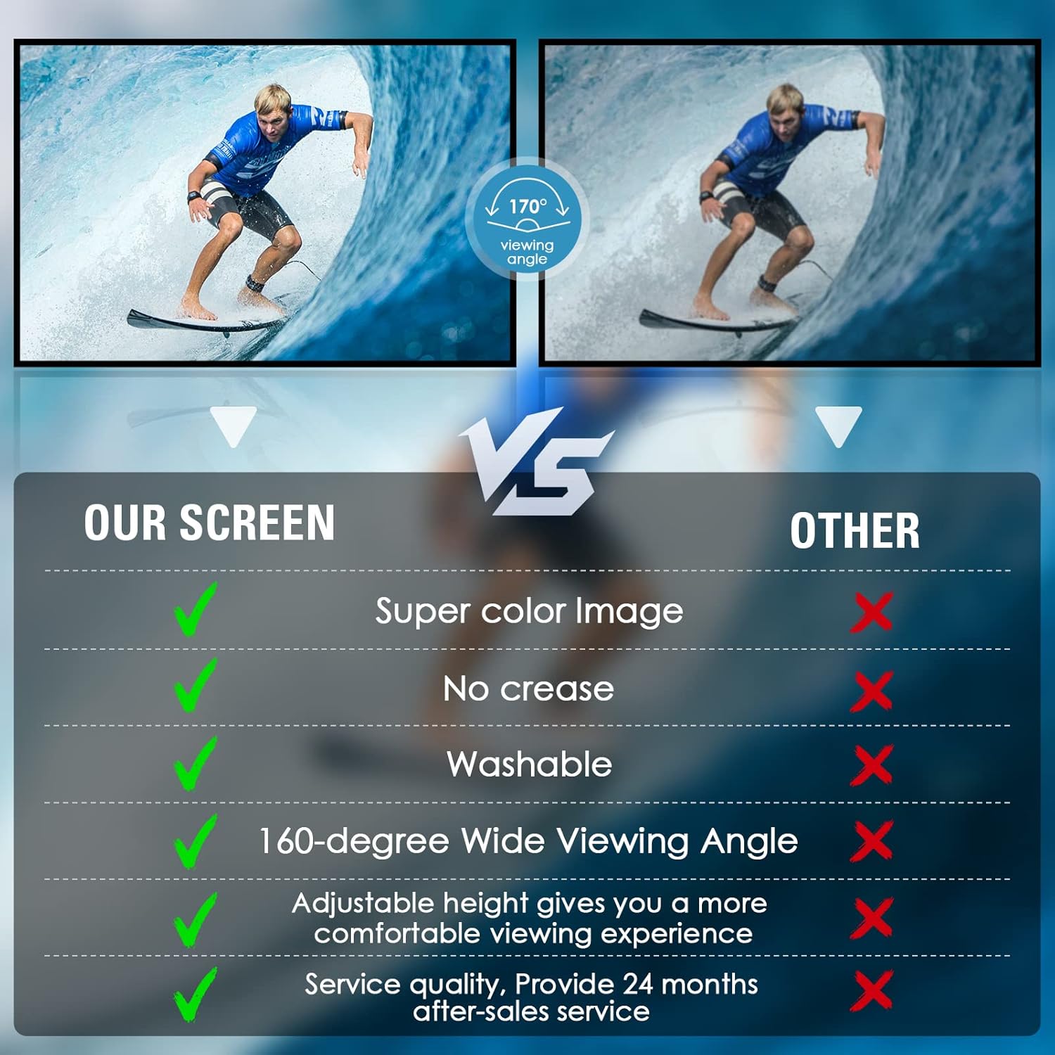 Projector Screen and Stand 180 Inch, LEORFI Outdoor Portable Projector Movie Screen Pull Down, Indoor Projections Screen with Stand 16:9 4K Full HD Support Height Adjustable for Home Theater Camping
