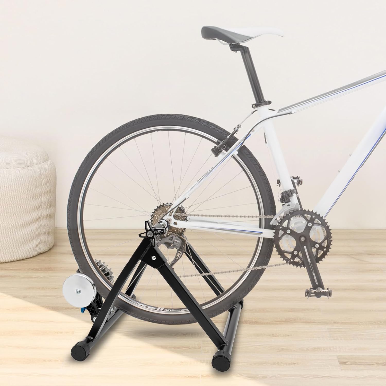 Indoor Bike Trainer Stand Magnetic Stationary Bike Stand for 26-29" & 700C Wheels Portable Indoor Bike Trainer for Indoor Riding with Quick Release Lever & Front Wheel Riser Block