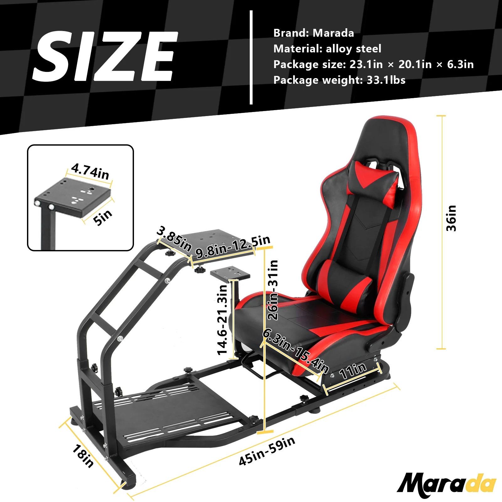 Marada G29 Racing Simulator Cockpit with Gaming Chair Fit Logitech Thrustmaster T80 T150 T300RS,T248