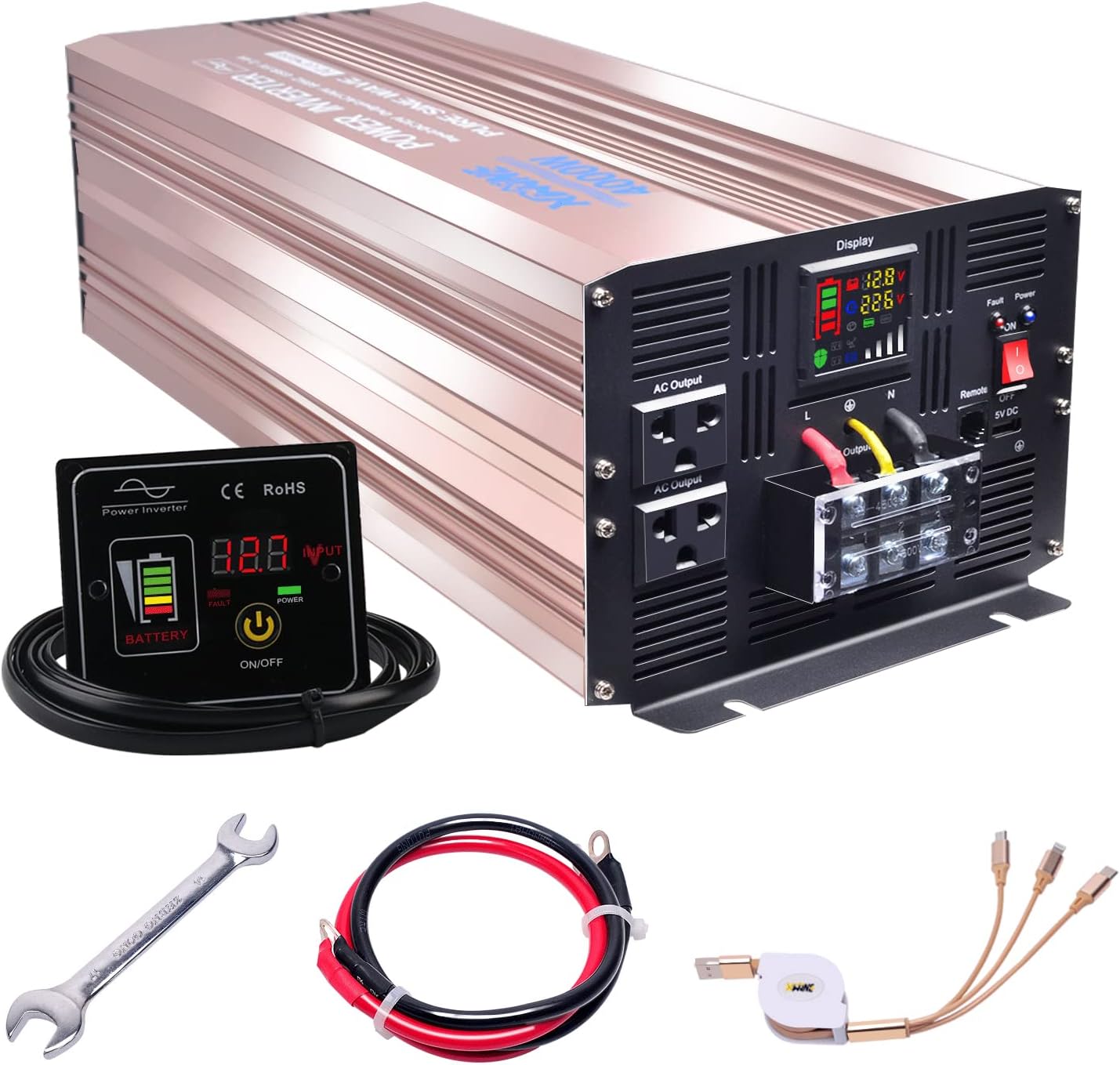 XWJNE 500 Watts Power Inverter 12V to 110V Pure Sine Wave Car Plug Inverter Adapter Power DC to AC Converter with LED Display and 4.2A USB Charging Ports & 2 AC Outlets Car Charger Pack of 2