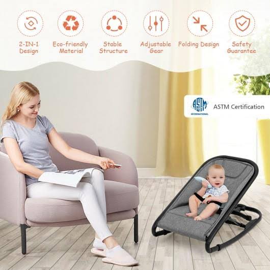 2-in-1 Adjustable Baby Bouncer and Rocker, Gray
