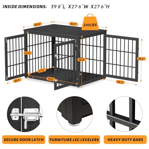 48 Inch Heavy Duty Dog Crate Furniture for Large Dogs, Decorative Pet House End Table, Extra Large Wooden Cage Kennel Furniture Indoor, Natural and White