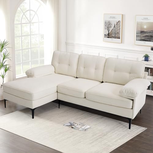 COHOME 83in L-shaped Couch, Chenille Upholsted Sofa with Reversible Chaise,3-Seat Couch for Living Room, Convertible Sectional Couch with Removable Covers,Grey