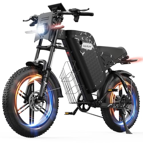 VARUN Electric Bike - Peak 1000W Ebike for Adults Up to 87Miles & 28MPH，48V 31.5Ah Battery, 20" Fat Tires, 7-Speed All-Terrain E-Bike with Suspension, LED Lights & Turn Signals - Dirt Bike Style