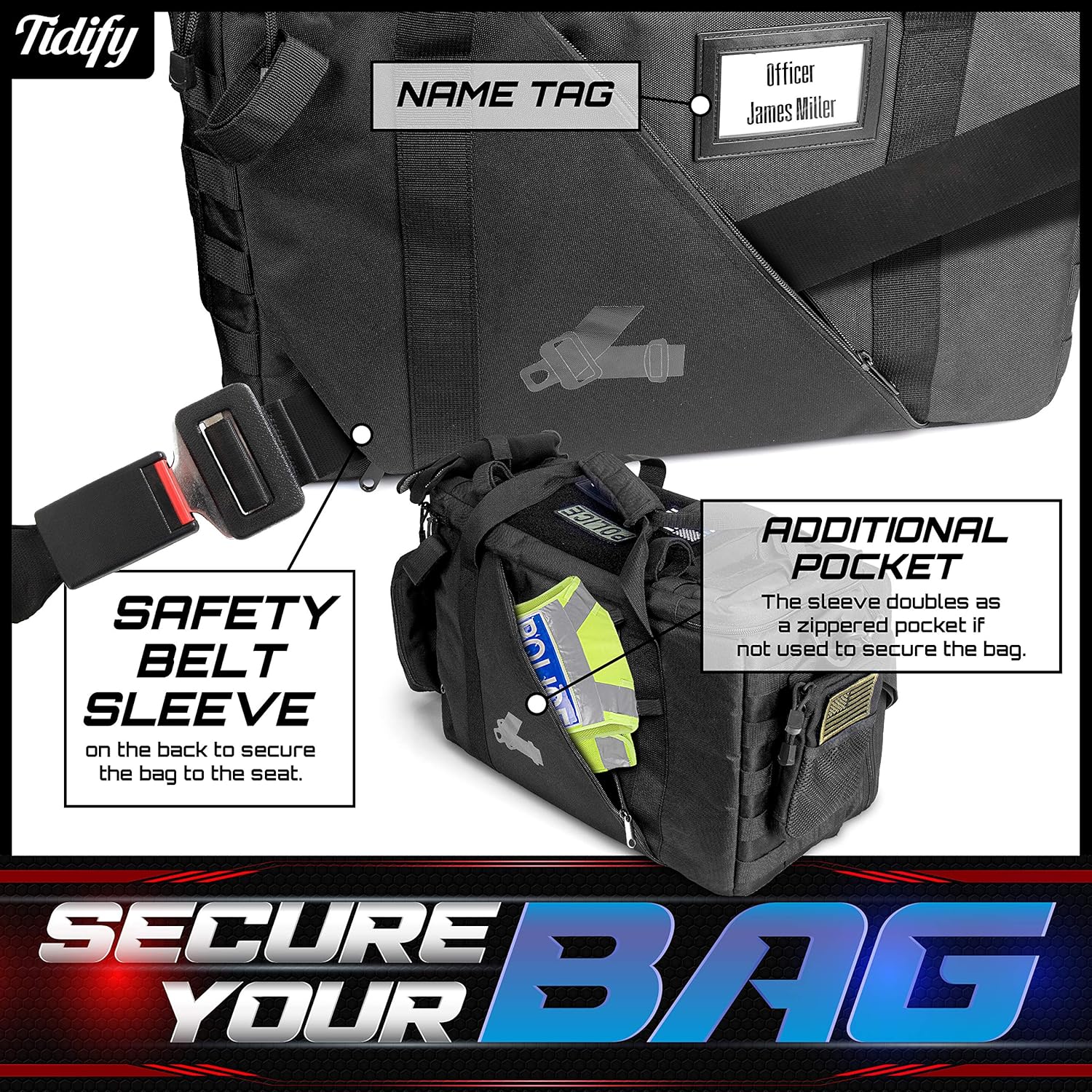 Patrol Bag for Law Enforcement - Police Gear Tactical Bag Car Seat Organizer, Range Bag & MOLLE Organizer With Tons of Storage and Comfort. Heavy Duty & Water Resistant. Space for Laptop.