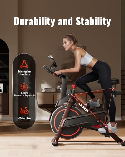 Exercise Bike, Low Noise Stationary Bikes for Home, Adjustable Brake Pad Indoor Cycling Bike, 300lbs Capacity Compact Workout Bike with Tablet Mount & Comfortable Padded Seat